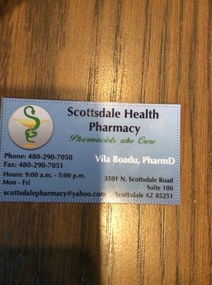 Business card of really great pharmacy - that delivers! goodbye Walmart