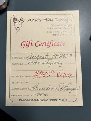 Gift Certificate