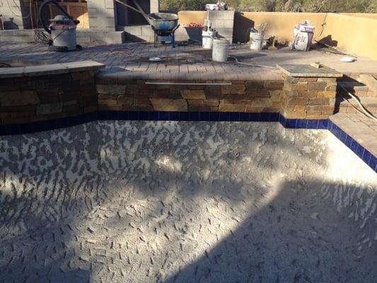 stone work, water feature redo pebble teck