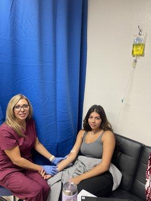 RN/IV Specialist Melissa Moreno giving another Happy Client her first IV Hydration!