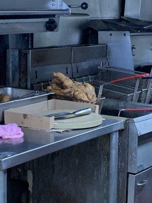 Fried chicken just sitting there. Not a great thing.