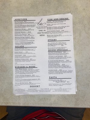 New limited menu. No kids menu.