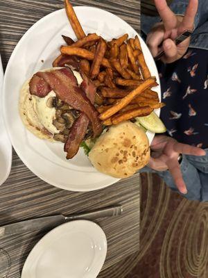 Burger with sweet potato fries