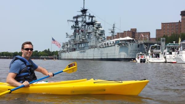 Kayaking near the ships