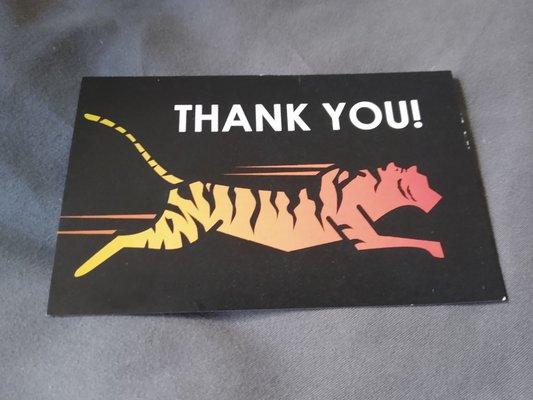 Thank you card included with purchase