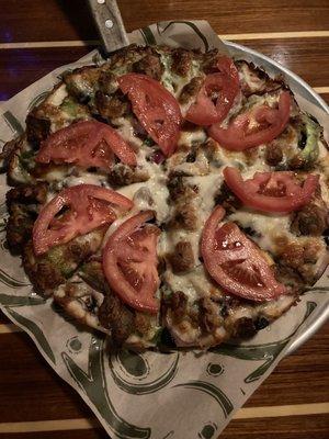 Garden Pizza with added sausage and meatballs!