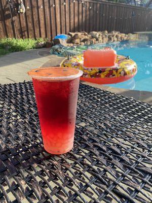 Time to cool off....Hibiscus cooler with lychee and crystal boba