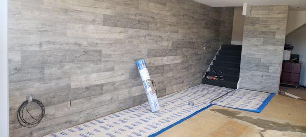 Residential plank tile wall