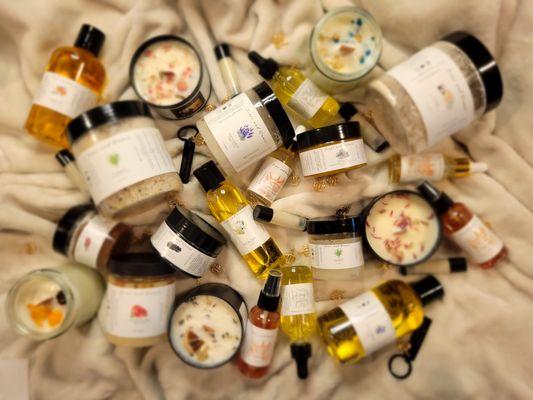 All natural bath and body products and coconut/soy candles.