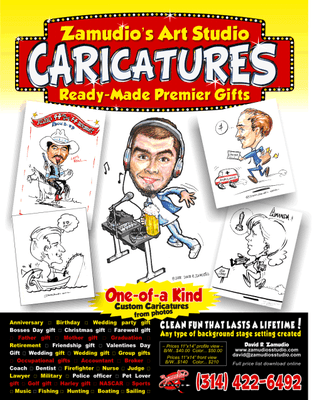 Caricatures by St. Louis cartoonist David Zamudio in studio or Live