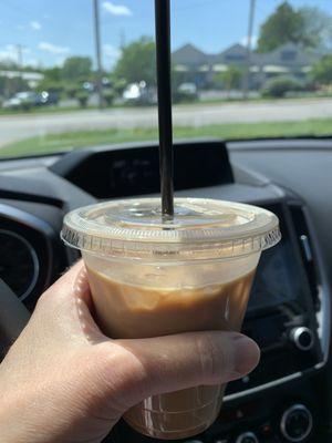 Small iced dirty chai latte with almond milk