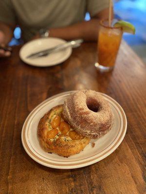 Datterini tomato and banana pepper cream cheese kolache and hominy sugar donut