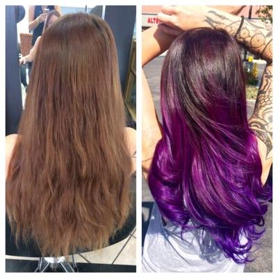 Before and after purple ombre