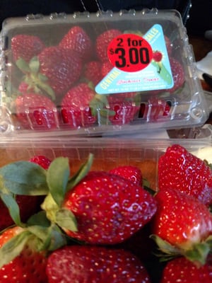 2/$3/strawberries. As I said, keep an eye out for over ripe fruit. But for this price one or two bad berries isn't going to stop me