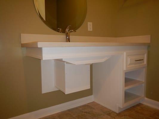 A close-up of the custom vanity