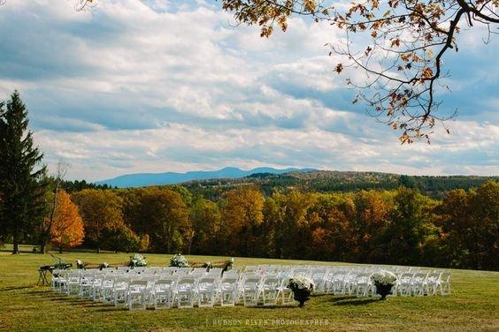 Wedding ceremony with a sweeping view of the Catskills