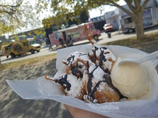 Deep fried bananas a la mode. The texture was perfect! 4-9-16 at Wynwood Second Saturday Art Walk