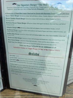 Burger and Salad menu