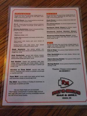 Pat and Mike's Menu