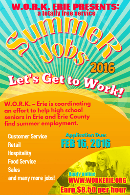 www.workerie.org is hosting a summer jobs program this year. hurry the deadline is coming soon!