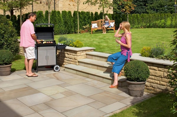 Patio done in New Unilock Natural Sandstone with Lifetime Guarantee