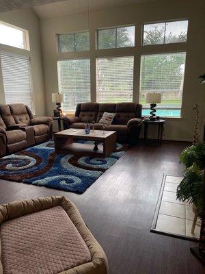 living room spotless after cleaning from Like New .