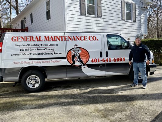 Owner Joseph Lang with new professional
 Butler carpet and floor extraction van.