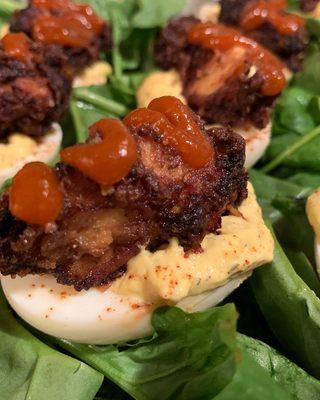 Fried chicken deviled eggs