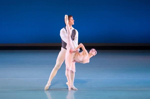 Members of the Ballet Chicago Studio Company performing George Balanchine's "Tchaikovsky Pas de Deux" at the Harris Theater in 2015.