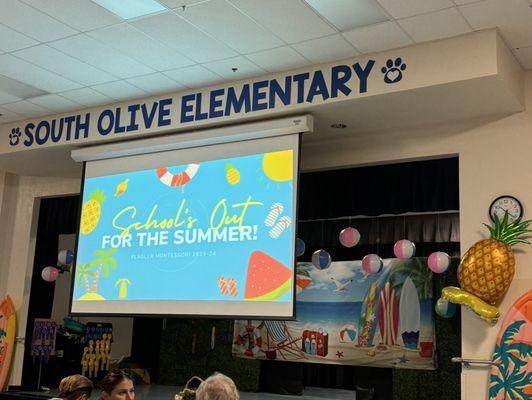 Strong parent involvement meant the preschool had the end-of-the-year celebration at south olive elementary  cafeteria.