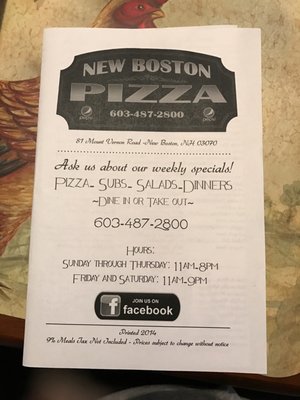 Front of menu