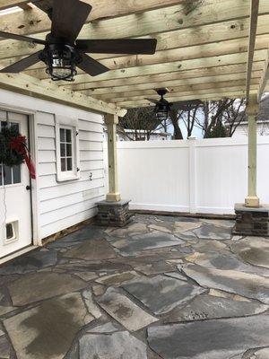 Pergola with roof and fans