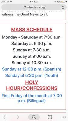 Mass schedule for All Souls