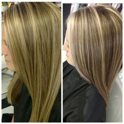 Before and after brightening highlights with natural colored lowlights