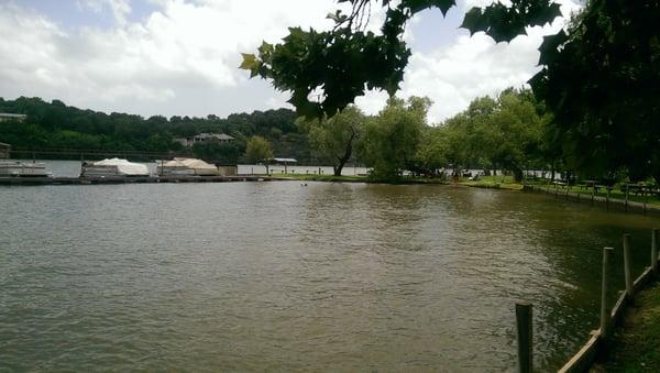 All the swimming area, shallow waters and sandy on the ground. No slimy rocks!