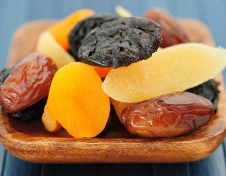 Raisins, prunes, dried fruits and nuts