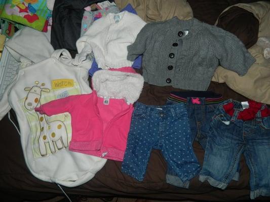 A few items that the woman did NOT take!! These items are newly washed, from the Children's Place, Old Navy AND Carter's.