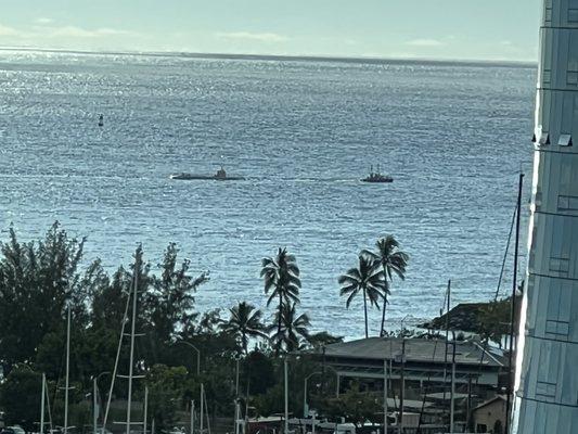 View of tourist submarine action in the bay