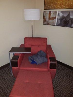 suite: chair, ottoman, and laptop table