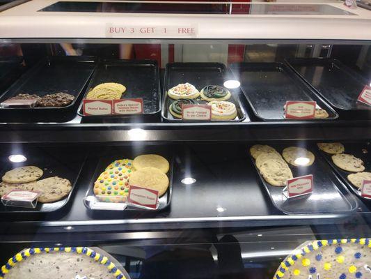 Cookie selection. It was almost closing time so i wish they had more white choc macs!