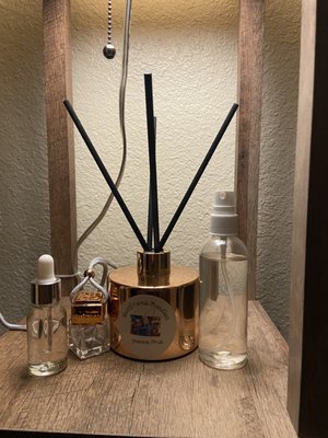 In these Picture here we have  car Perfume Reed diffuser and also room spray  reed diffuser are $13 room spray are 8 and car perfume are $8