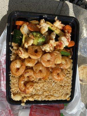 Shrimp and lobster with fried rice.