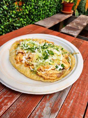 Huarache with Chicken Tinga