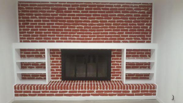 Paint brick whit red and remarked with whit lines