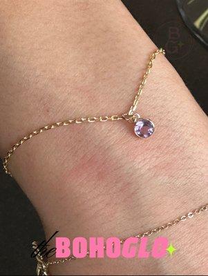 Permanent Bracelet in 14k Diamond Cut Cable with a Permanent 14k Bezel Birthstone - Amethyst