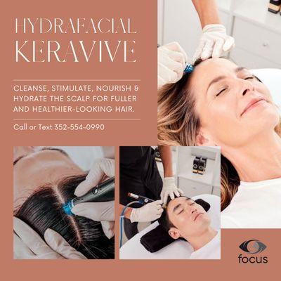 HydraFacial Keravive is a 3 step process in which we cleanse, exfoliate & hydrate the scalp!