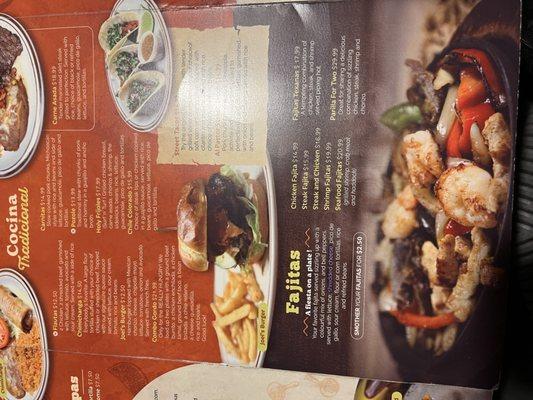 Menu with Fajitas and Covina traditional??