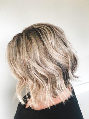 Balayage with a root smudge at base