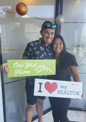 First time home buyer Marques Johnson and Hawaii real estate mogul fiancé Stacey.