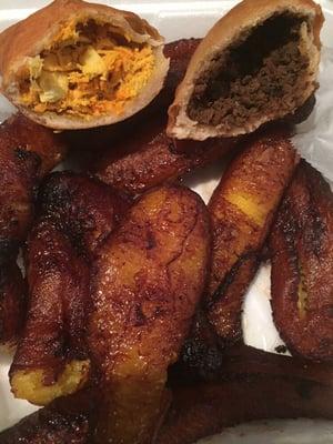 Chicken, beef empanadas & fried plantains